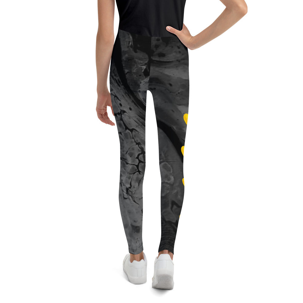 "Optimism - Fluid Dark Grey with Yellow Hearts" Kid's Leggings