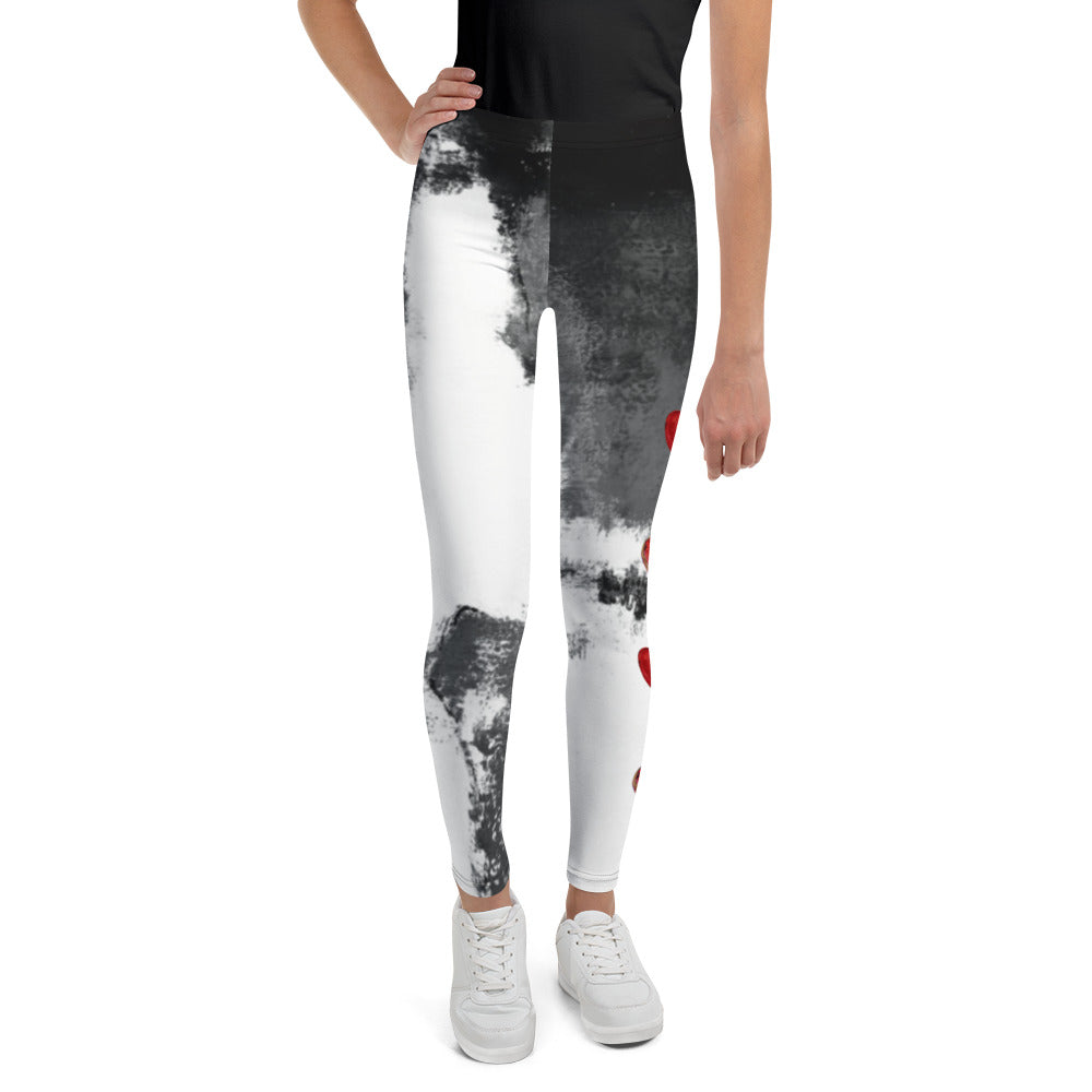 "Abstract Woman Black and White with Red Hearts" Kids Leggings