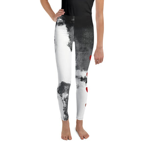 "Abstract Woman Black and White with Red Hearts" Kids Leggings