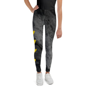 "Optimism - Fluid Dark Grey with Yellow Hearts" Kid's Leggings