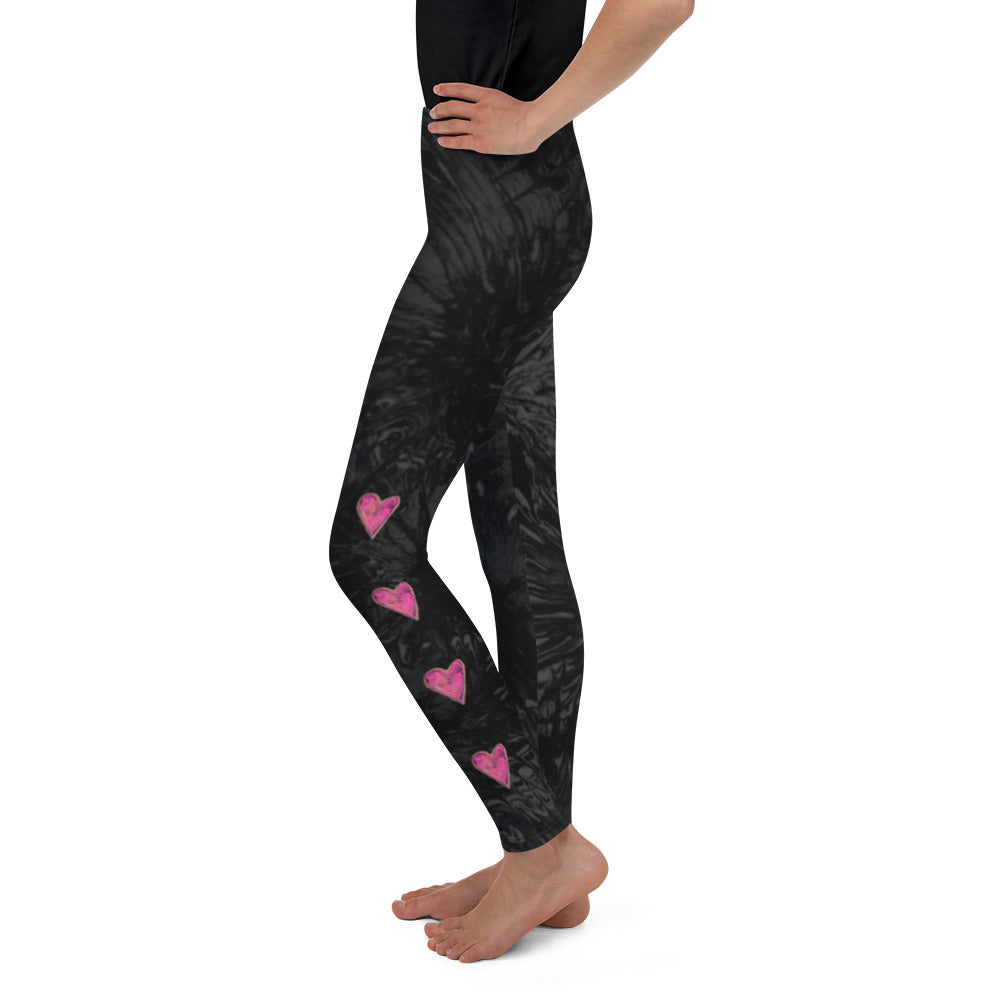 "Black Splatter with Hot Pink Hearts" Kid's Leggings