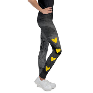 "Optimism - Fluid Dark Grey with Yellow Hearts" Kid's Leggings