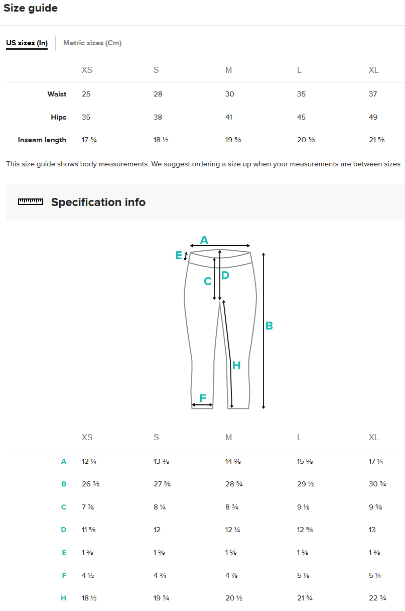 Fine Art Fashion Low Waist Capris Size Guide