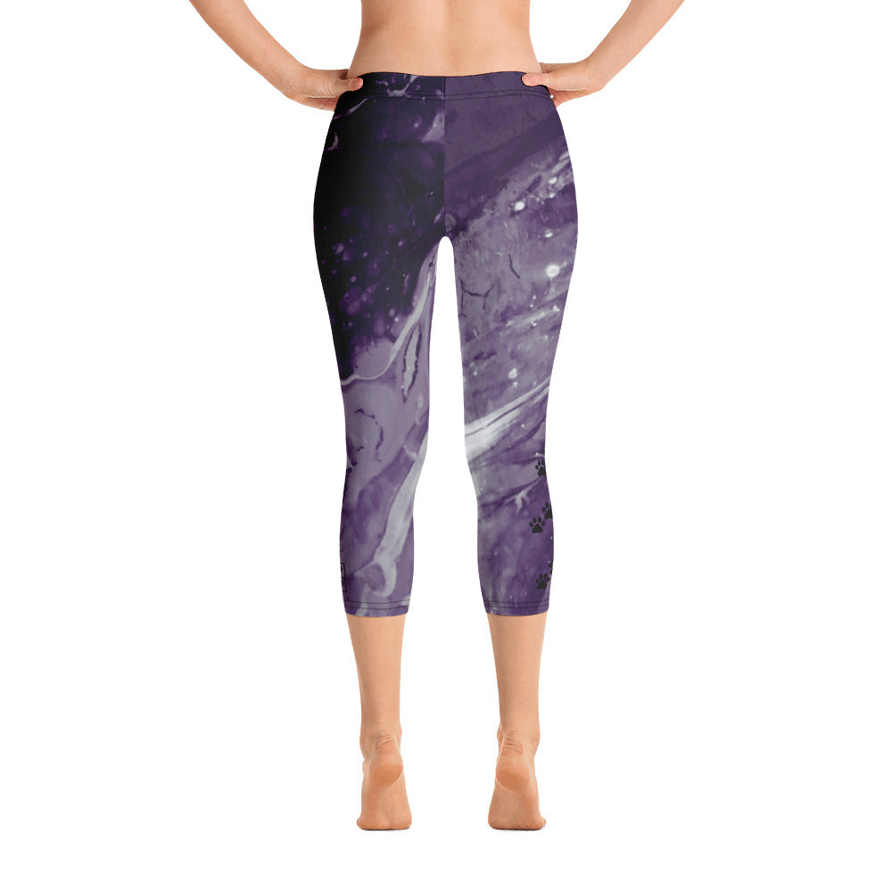 Fluid Dark Purple Paws and Claws | Women's Fine Art Regular-Waist Capris