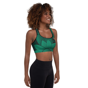 Flower on Emerald and with Red Hearts | Women's Fine Art Padded Sports Bra