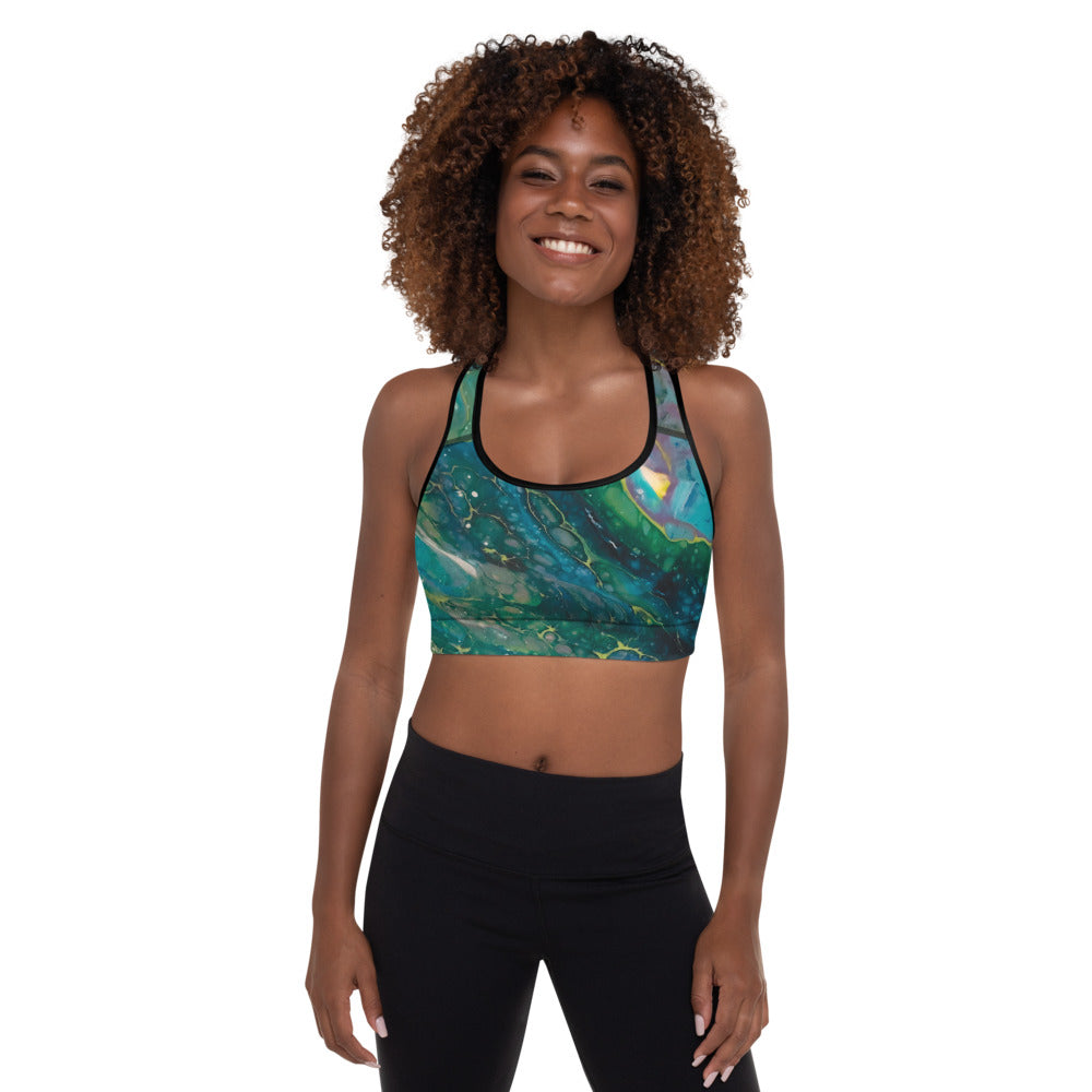 Fluid Dark Teal | Women's Fine Art Padded Sports Bra