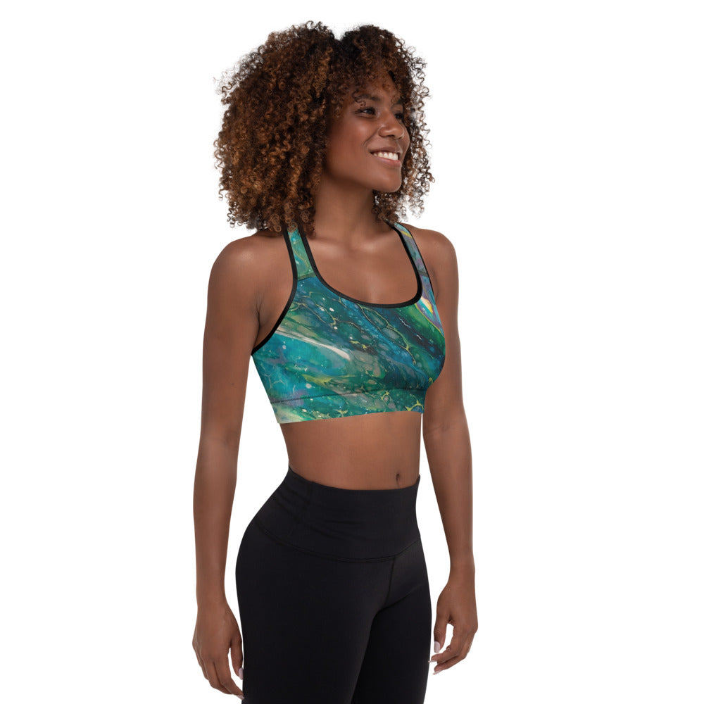 Fluid Dark Teal | Women's Fine Art Padded Sports Bra