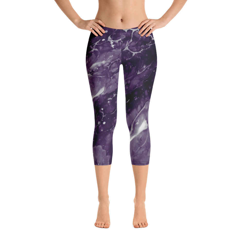 Fluid Dark Purple Paws and Claws | Women's Fine Art Regular-Waist Capris