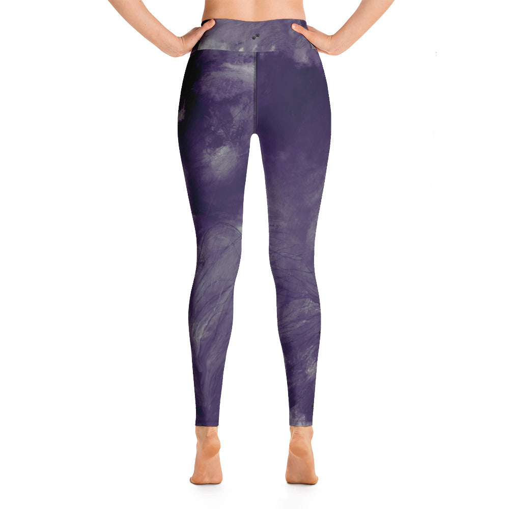 Dark Purple Feather Paws and Claws | Women's Fine Art High-Waist Leggings