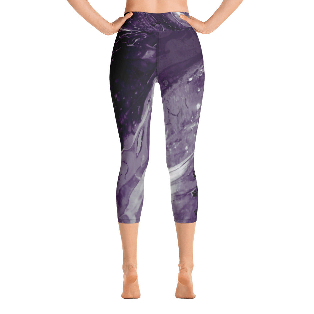 Fluid Dark Purple Paws and Claws | Women's Fine Art High-Waist Capris
