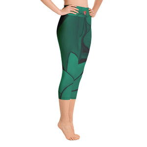 Flower on Emerald and with Red Hearts | Women's Fine Art High-Waist Capris