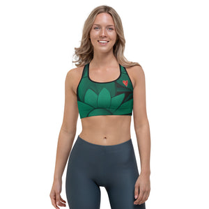 Flower on Emerald and with Red Hearts | Women's Fine Art Sports Bra