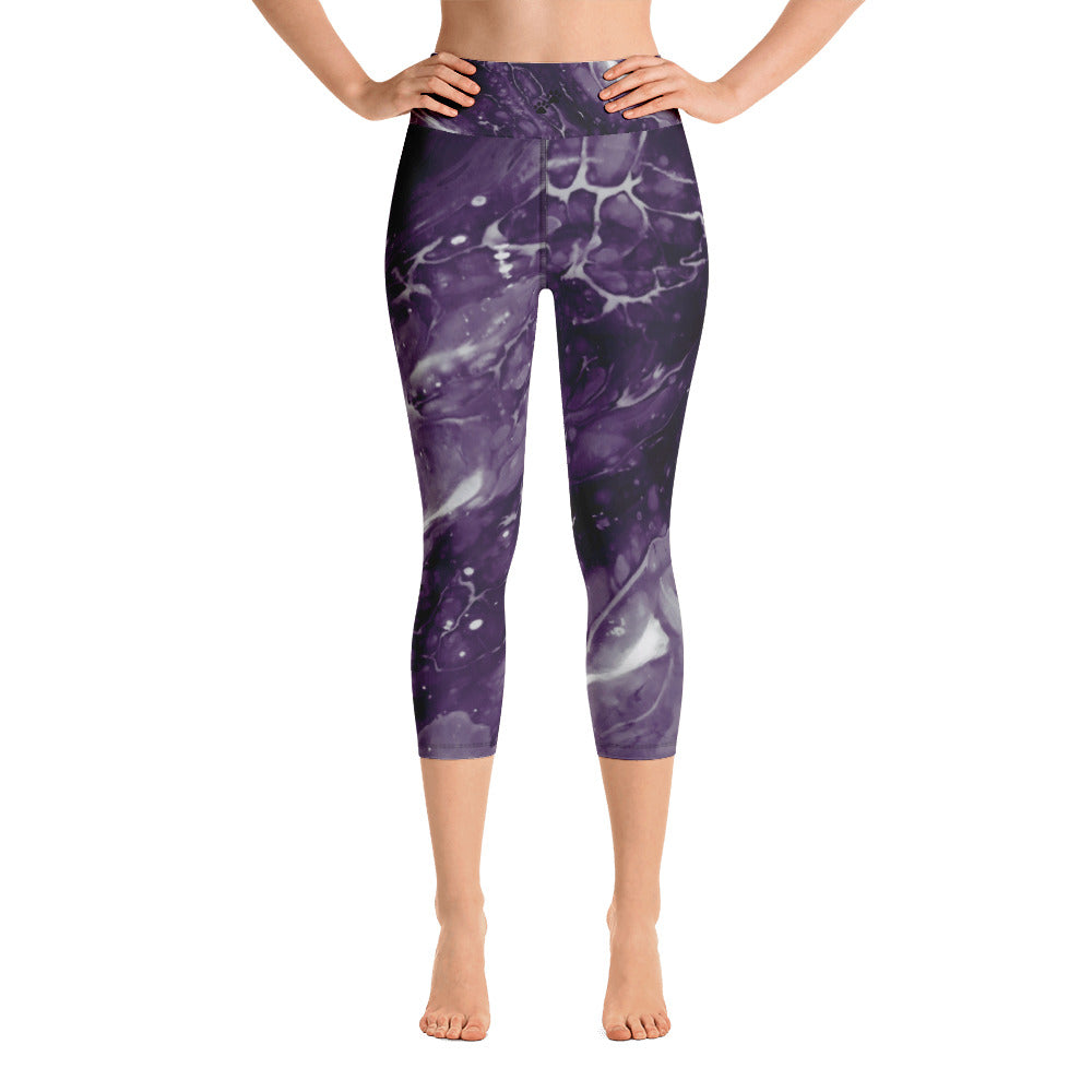 Fluid Dark Purple Paws and Claws | Women's Fine Art High-Waist Capris