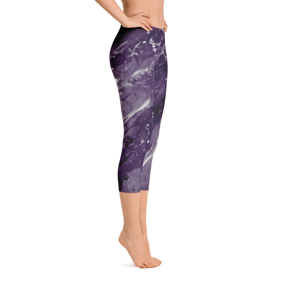 Fluid Dark Purple Paws and Claws | Women's Fine Art Regular-Waist Capris