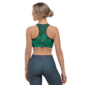 Flower on Emerald and with Red Hearts | Women's Fine Art Sports Bra