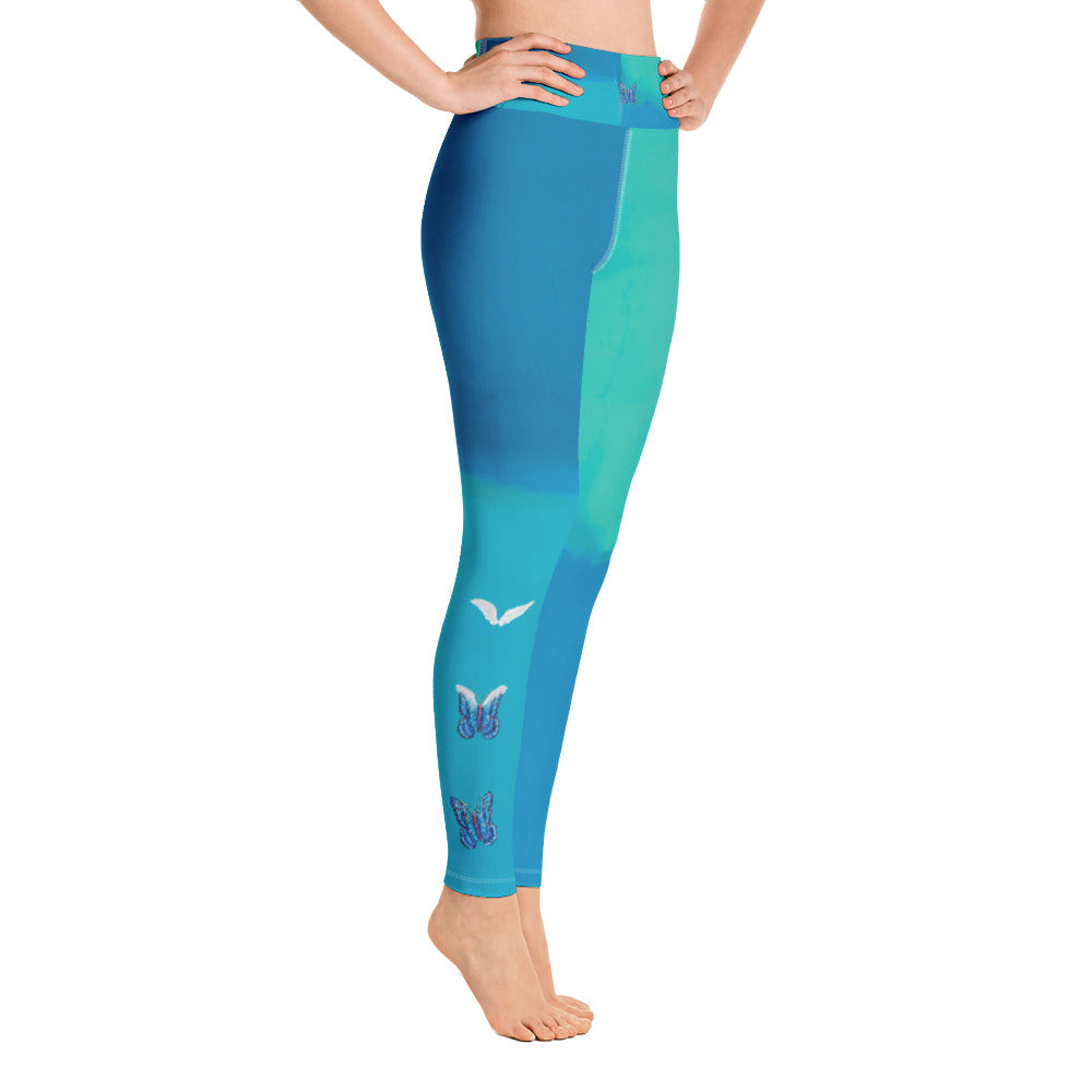 Color Block Green and Blue Tidewell | Women's Fine Art High-Waist Leggings