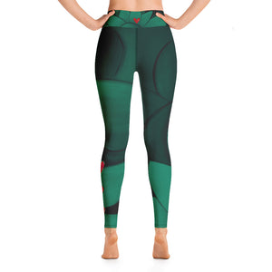 Flower on Emerald and with Red Hearts | Women's Fine Art High-Waist Leggings