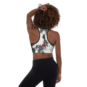 Abstract Woman Black and White with Red Hearts | Women's Fine Art Padded Sports Bra