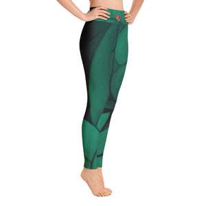 Flower on Emerald and with Red Hearts | Women's Fine Art High-Waist Leggings